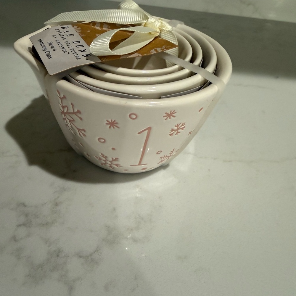 Rae Dunn White and Pink Snowflake Measuring Cups